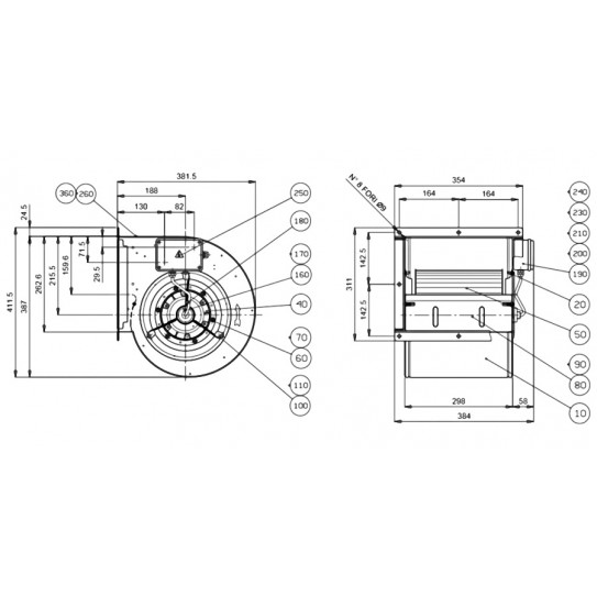 Ventilateur DDM 7/9 moteur hotte 2600m3/h Nicotra